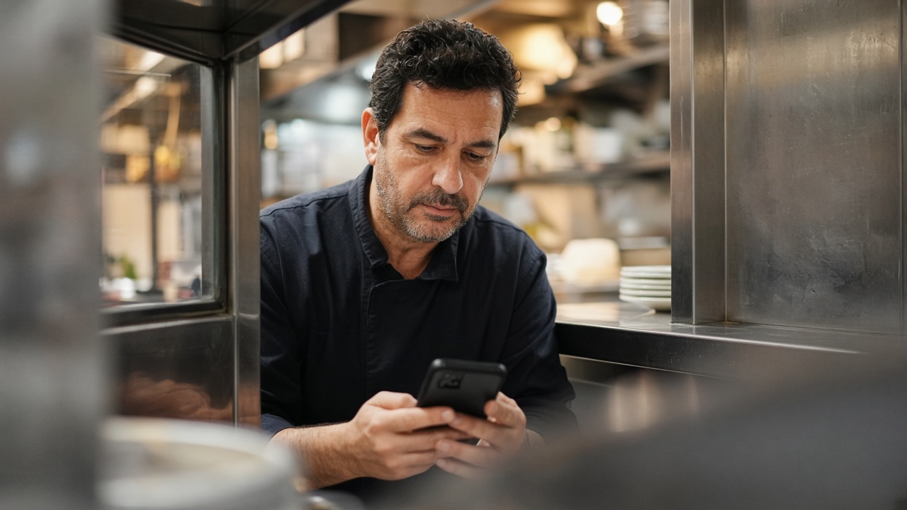 Gyms owner checking a phone during service