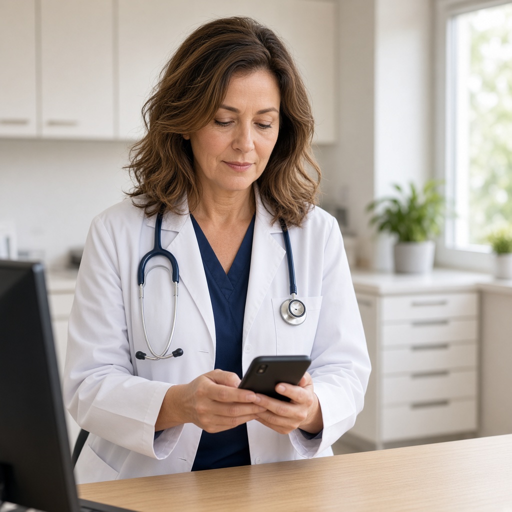 Dentists professional checking a phone in a clinic