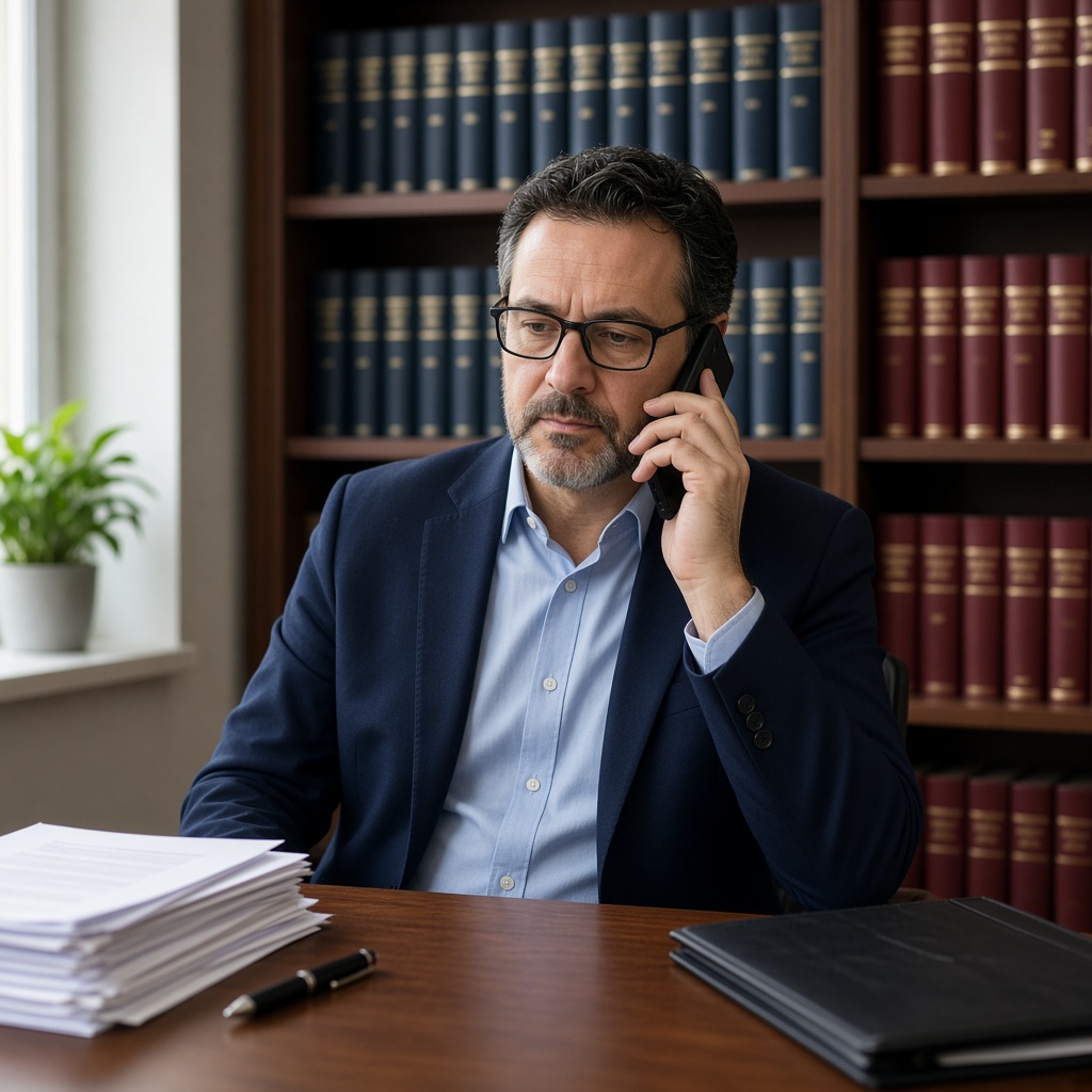 Law firms professional on a phone call at a desk